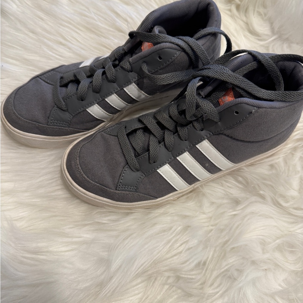 Adidas Charcoal High-Tops with White Stripes